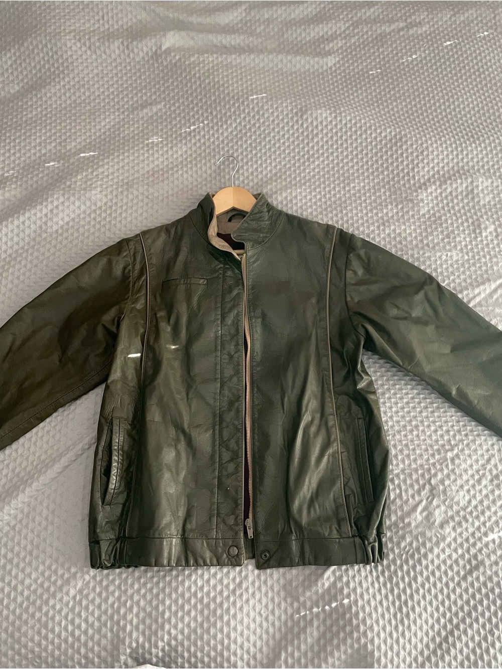 Vintage Marquis of London Olive Green Leather Jacket - Classic Zip Front Coat